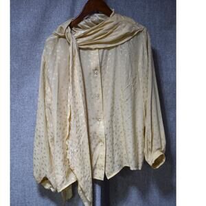 L’Zinger Ivory Silk Jacquard Scarf Neck Blouse Size Medium